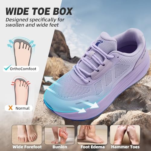 OrthoComfoot Women's Orthopedic Wide Walking Shoes: Stylish Arch Support Orthotic Flat Feet Plantar Fasciitis Heel Spur Trekking Shoes, Breathable Outdoor Camping Driving Trail Sneakers Purple Size 8 - Image 2