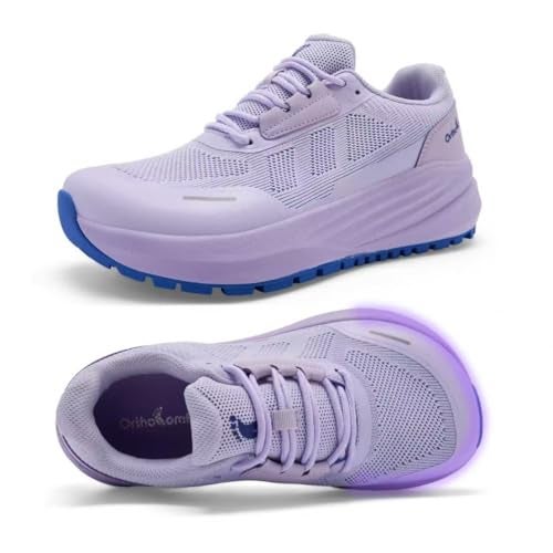 OrthoComfoot Women's Orthopedic Wide Walking Shoes: Stylish Arch Support Orthotic Flat Feet Plantar Fasciitis Heel Spur Trekking Shoes, Breathable Outdoor Camping Driving Trail Sneakers Purple Size 8 - Image 1