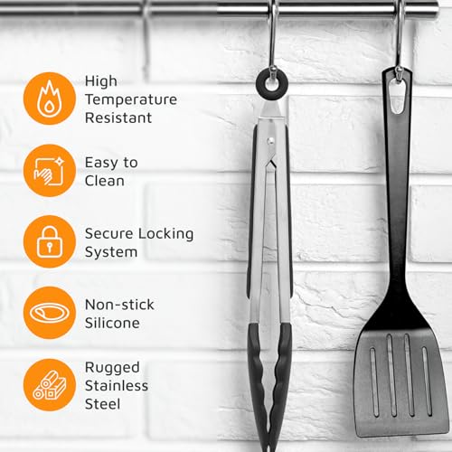 Popco 3-Piece Kitchen Tongs Set – Stainless Steel Heat Resistant Silicone Tips, Strong Comfort Grip, 3 Sizes (7, 9, 12 Inch), Non-Scratch, Dishwasher Safe, for Cooking, BBQ, Salad - Image 5