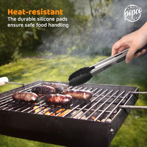 Popco 3-Piece Kitchen Tongs Set – Stainless Steel Heat Resistant Silicone Tips, Strong Comfort Grip, 3 Sizes (7, 9, 12 Inch), Non-Scratch, Dishwasher Safe, for Cooking, BBQ, Salad - Image 4