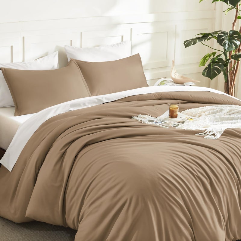Litanika Taupe Comforter Set King Size, 3 Pieces Solid Bedding Comforter Set, All Season Fluffy Bed Set (104x90In Comforter & 2 Pillowcases) - Image 5