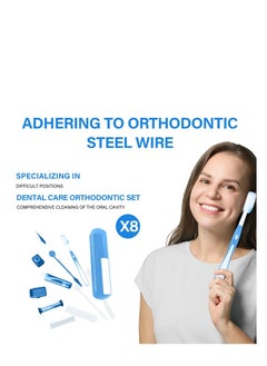 Generic Braces Cleaning Kit for Orthodontic, 8 Pcs Portable Orthodontic Oral Care Kit for Braces, Interdental Brush Dental Wax Dental Floss Toothbrush Box, Oral Care Dental Travel Kit (Blue)  - Image 4