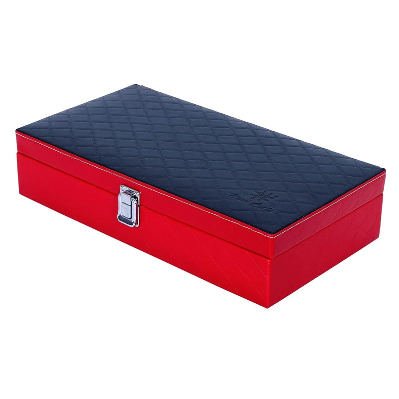Hard Craft Watch Organiser Box Collection Case Holder | 12 Slots PU Leather Storage Box For Men Women | Removable Watch Pillows | Exquisite Look Black Red Barfi - Image 1