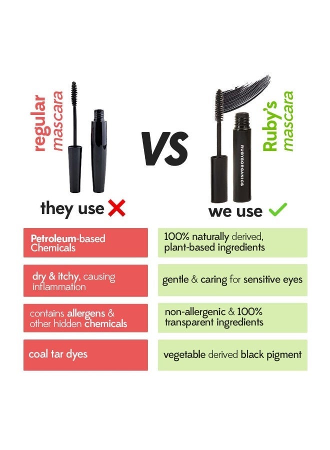 Ruby's Organics Mascara Black - Natural, Non-toxic, Long-lasting, Waterproof, Full-lift, Eye Makeup, Safe and Non-irritating Formula for Sensitive Eyes, Cruelty-Free, Paraben Free - Black, 6.5ml - Image 4