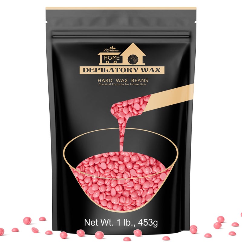Lifestance Hard Wax Beans Hair Removal Kit, Lifestance Hard Wax Kit Delilatory Wax Beads for Facial, Brazilian Bikini, Underarms, Back and Chest, Legs At Home Waxing 1lb Pink Wax Refill - Image 1