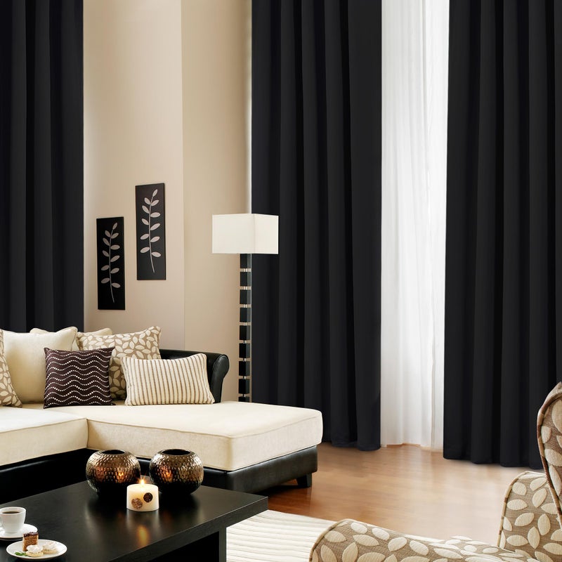 Deconovo Long Back Tab and Rod Pocket Blackout Curtains for Living Room - Thermal Insulated Light Blocking Curtains  42x95 Inch  Black  2 Panels - Image 4