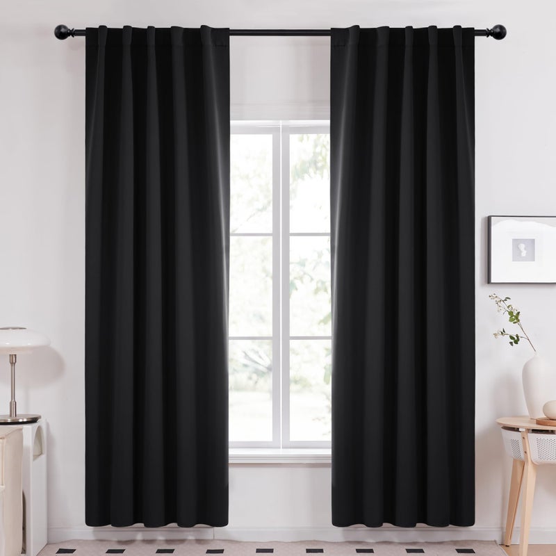 Deconovo Long Back Tab and Rod Pocket Blackout Curtains for Living Room - Thermal Insulated Light Blocking Curtains  42x95 Inch  Black  2 Panels - Image 1