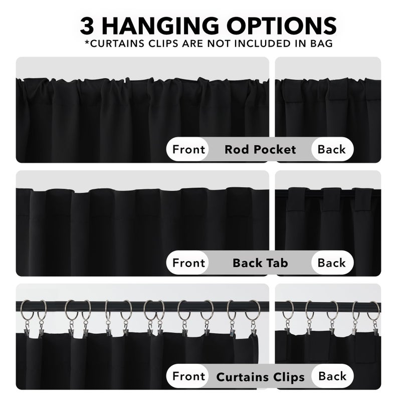 Deconovo Long Back Tab and Rod Pocket Blackout Curtains for Living Room - Thermal Insulated Light Blocking Curtains  42x95 Inch  Black  2 Panels - Image 2