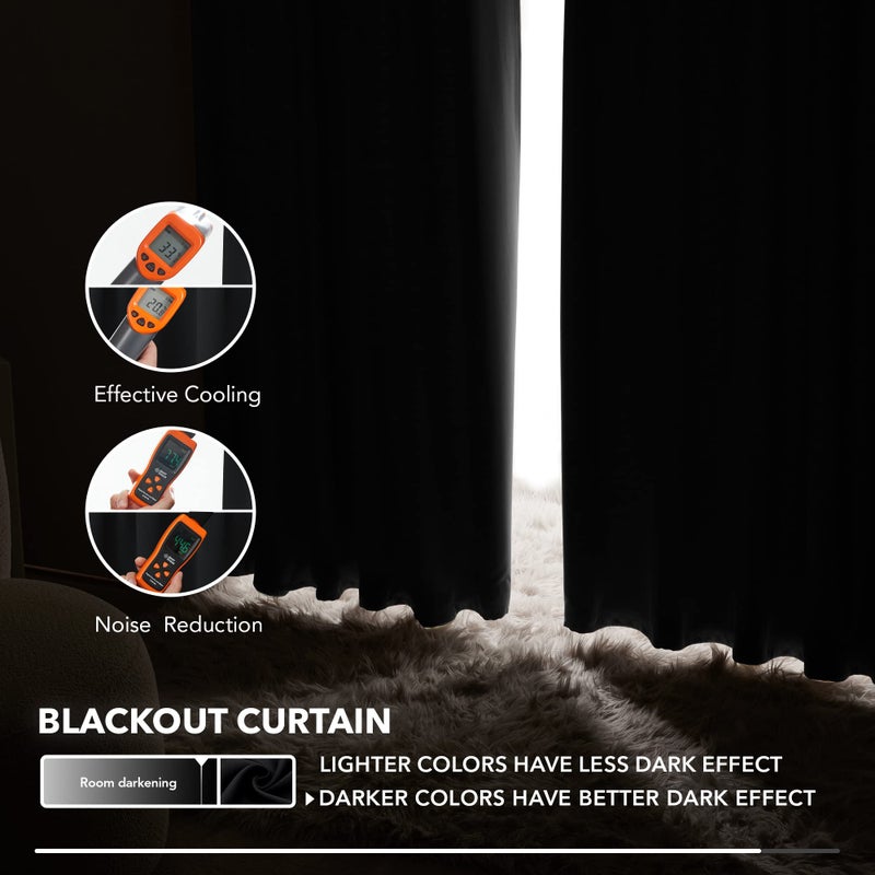 Deconovo Long Back Tab and Rod Pocket Blackout Curtains for Living Room - Thermal Insulated Light Blocking Curtains  42x95 Inch  Black  2 Panels - Image 5
