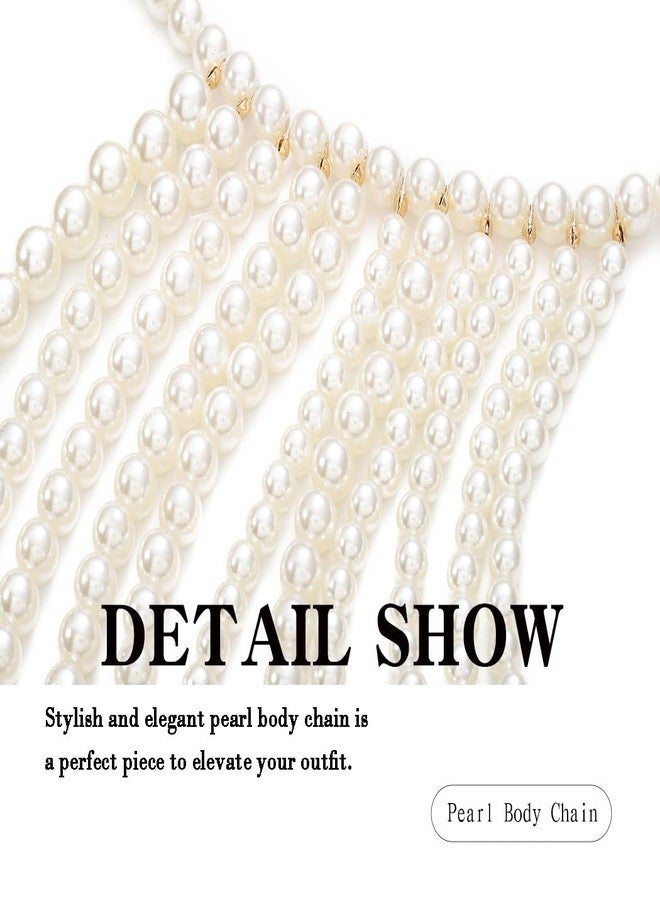 Aiosy Pearls Body Chain Bra Sexy Shawl Necklace Pearl Tops Halter Shoulder Chain Beaded Backless Chest Chains Rave Body Jewelry Festival Party Summer Beach (Sleeveless) - Image 4