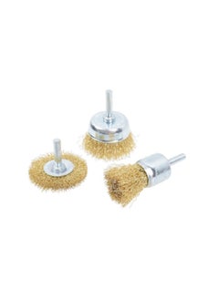 3-Piece Brass Coated Steel Wire Brush Set Silver and Brown 19.4 x 6.2 x 13.2 cm 447203
