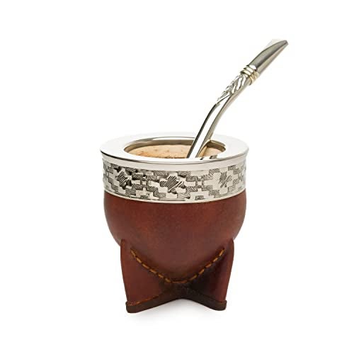 THEARG Yerba Mate Gourd Set with Stainless Steel Straw | Handmade Leather Yerba Mate Cup and Bombilla Set from Argentina - Beach Essentials - Idea for Gifts | Travel Cup Mate - Image 2
