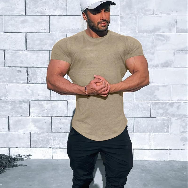 TEZO Mens Gym Workout Slim Fit Short Sleeve T-Shirt Cotton Performance Athletic Shirts Running Fitness Tee - Image 2