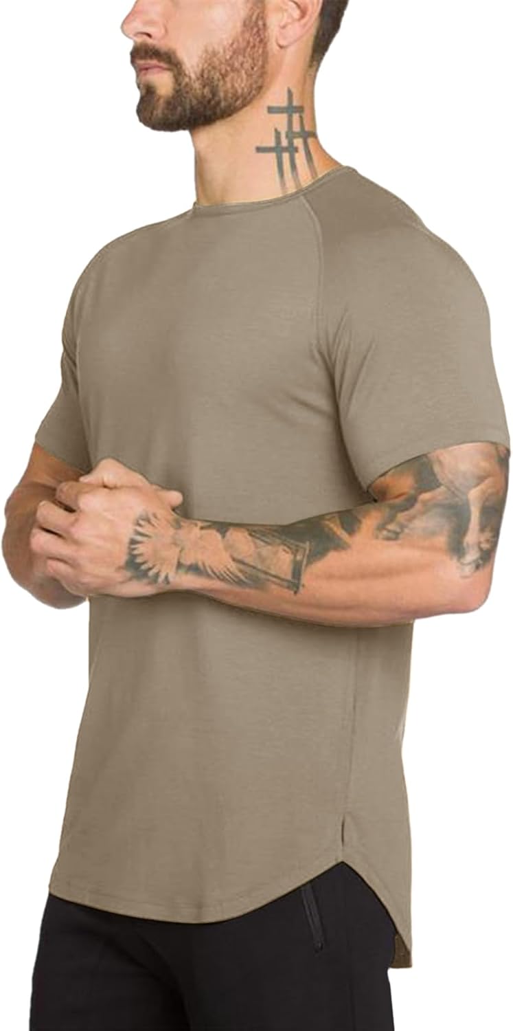 TEZO Mens Gym Workout Slim Fit Short Sleeve T-Shirt Cotton Performance Athletic Shirts Running Fitness Tee - Image 1
