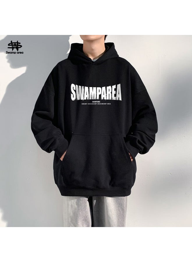 Swamp Area American-style Hooded Men's Sweatshirt, Spring And Autumn Loose-fit Heavyweight Casual College Style Pullover Top, Sar02 Black, Size S - Image 3