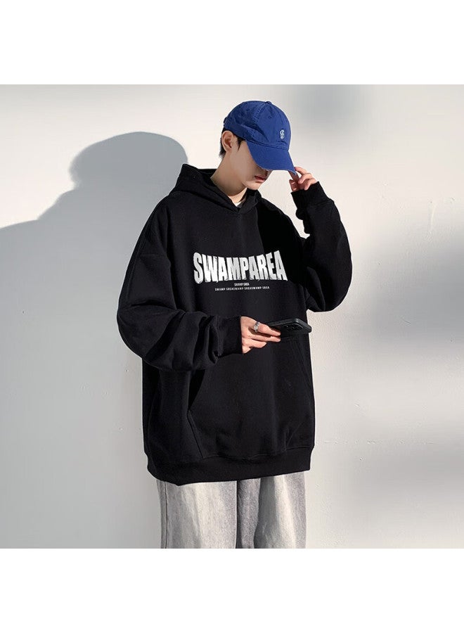 Swamp Area American-style Hooded Men's Sweatshirt, Spring And Autumn Loose-fit Heavyweight Casual College Style Pullover Top, Sar02 Black, Size S - Image 2