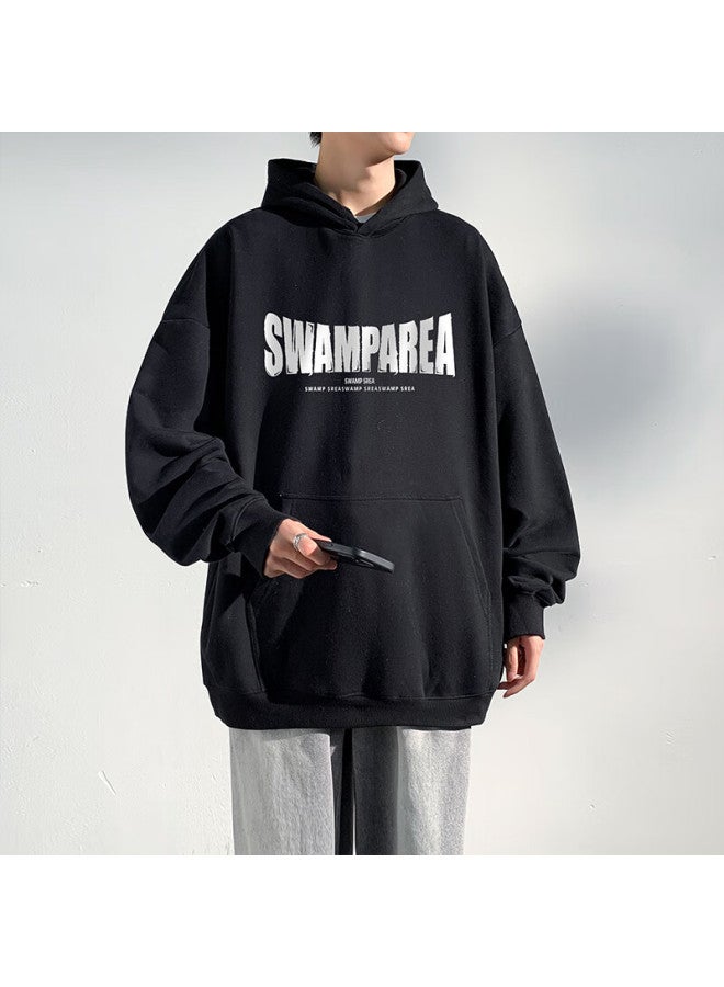 Swamp Area American-style Hooded Men's Sweatshirt, Spring And Autumn Loose-fit Heavyweight Casual College Style Pullover Top, Sar02 Black, Size S - Image 5