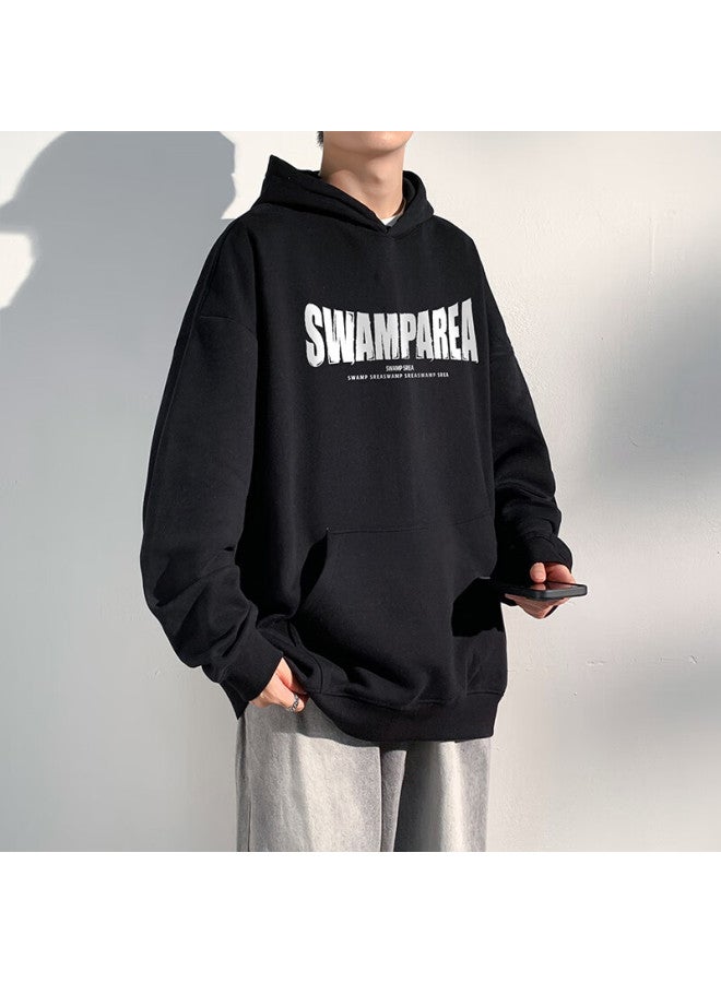 Swamp Area American-style Hooded Men's Sweatshirt, Spring And Autumn Loose-fit Heavyweight Casual College Style Pullover Top, Sar02 Black, Size S - Image 4