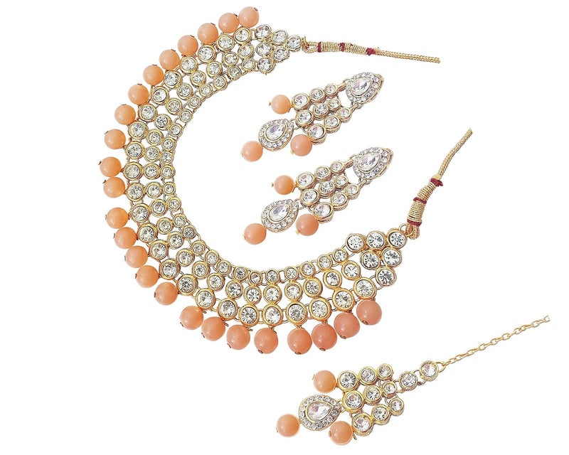 CHRISHAN Store gold plated designer stone pearl necklace set for women and girls. - Image 2