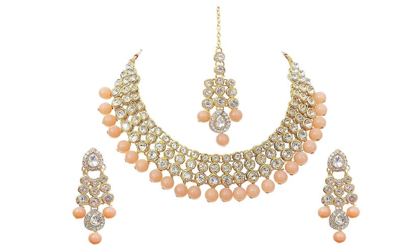 CHRISHAN Store gold plated designer stone pearl necklace set for women and girls. - Image 1