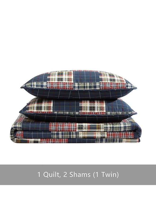 Eddie Bauer Twin Quilt Set Cotton Reversible Bedding With Matching Sham Lightweight Home Decor For All Seasons Madrona Navy Red Twin  - Image 5