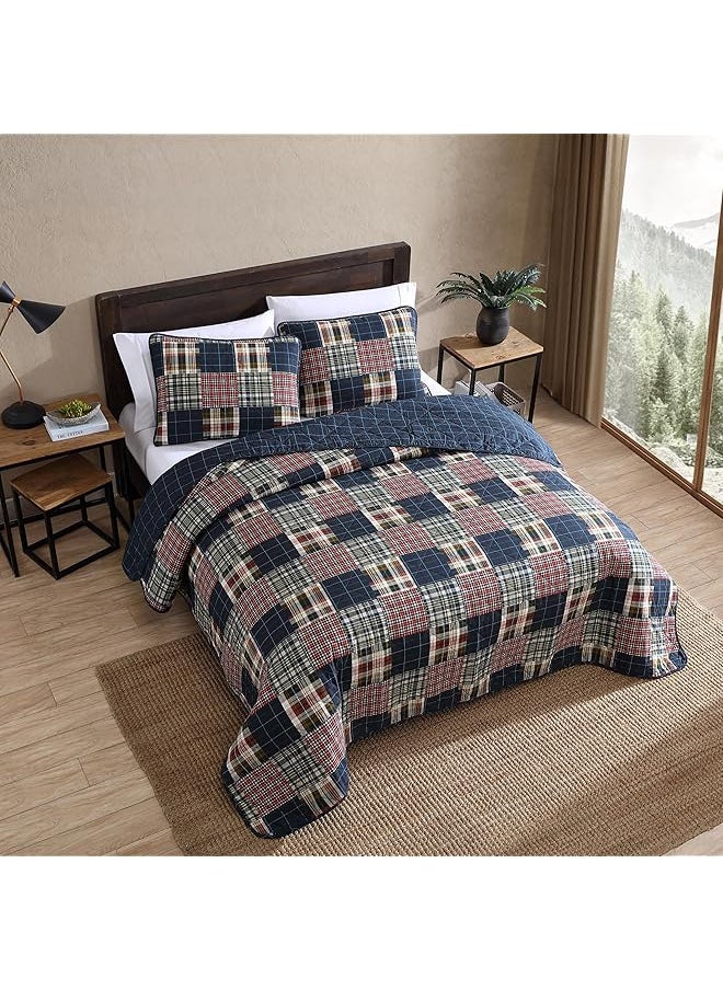 Eddie Bauer Twin Quilt Set Cotton Reversible Bedding With Matching Sham Lightweight Home Decor For All Seasons Madrona Navy Red Twin  - Image 2