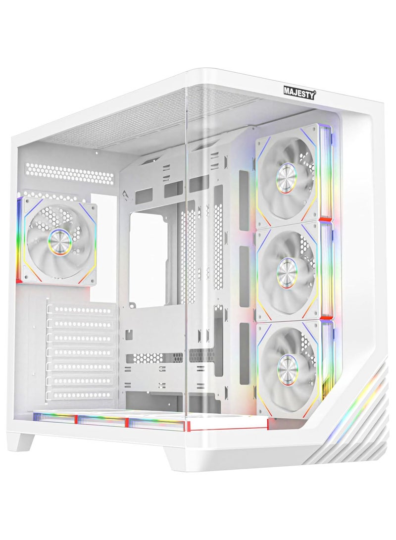 Majesty Majesty Boulevard Mid-Tower PC Case with Stylish Front Lighting - 7 Pre-Installed Infinity ARGB Fans for Efficient Airflow with Remote - 1x TYPE-C 2x USB 3.0 ATX Panel Support - White  - Image 1