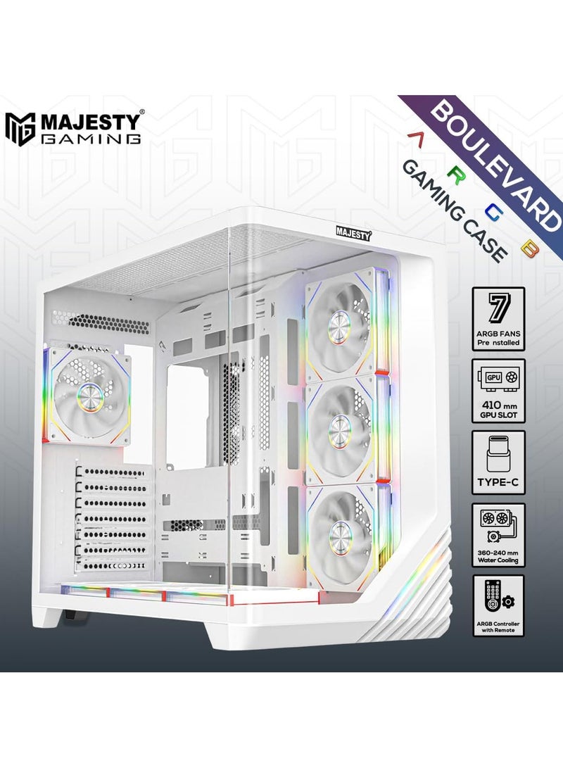 Majesty Majesty Boulevard Mid-Tower PC Case with Stylish Front Lighting - 7 Pre-Installed Infinity ARGB Fans for Efficient Airflow with Remote - 1x TYPE-C 2x USB 3.0 ATX Panel Support - White  - Image 2
