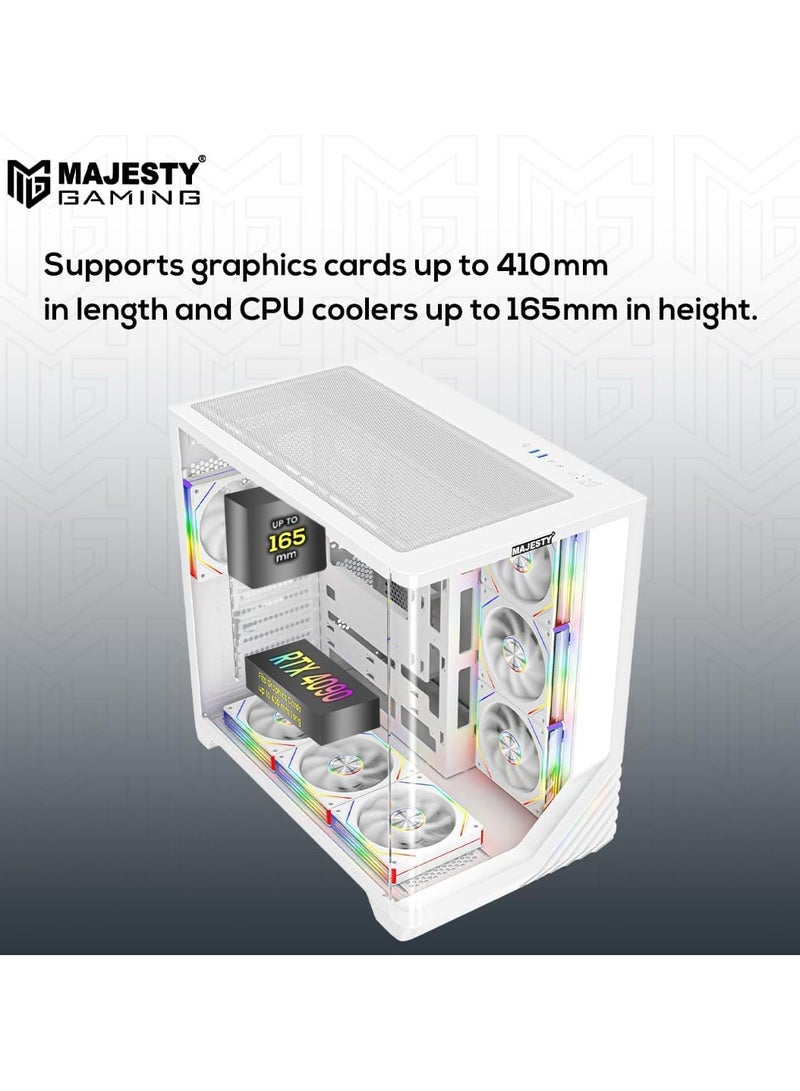 Majesty Majesty Boulevard Mid-Tower PC Case with Stylish Front Lighting - 7 Pre-Installed Infinity ARGB Fans for Efficient Airflow with Remote - 1x TYPE-C 2x USB 3.0 ATX Panel Support - White  - Image 4