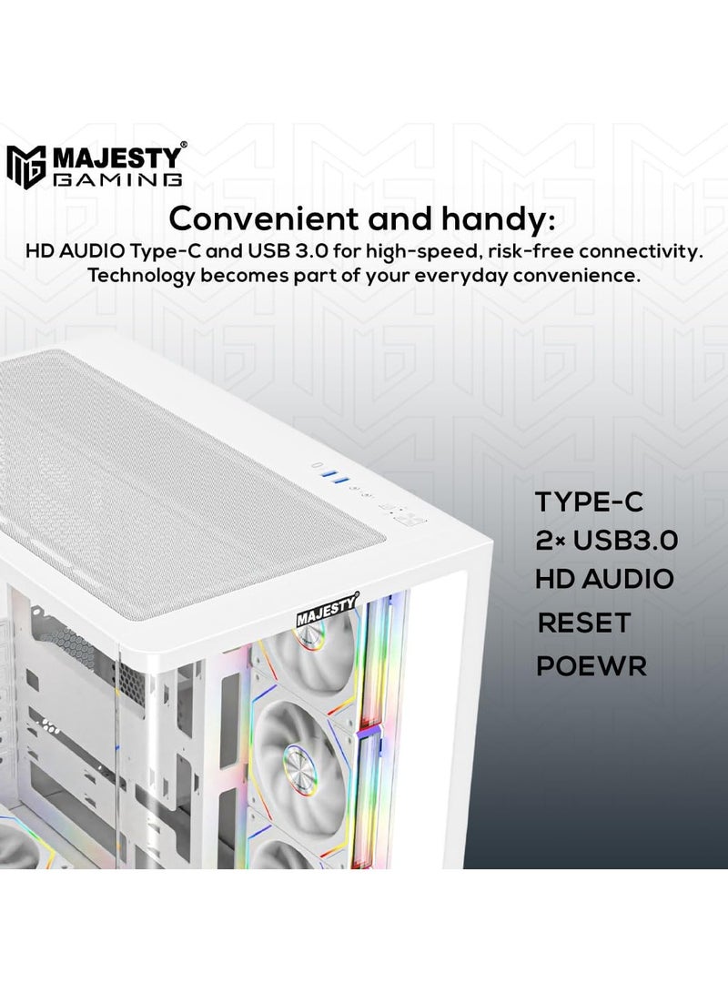 Majesty Majesty Boulevard Mid-Tower PC Case with Stylish Front Lighting - 7 Pre-Installed Infinity ARGB Fans for Efficient Airflow with Remote - 1x TYPE-C 2x USB 3.0 ATX Panel Support - White  - Image 5
