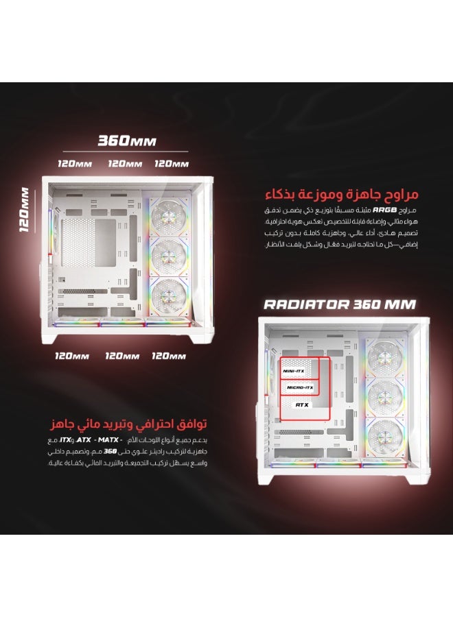 ماجيستي صندوق كمبيوتر ماجيستي ميد تاور بوليفارد مزود بـ بإضاءة امامية انيقة - مزود بـ 7 مراوح ARGB اينفنتي 120 ملم مثبتة مسبقاً لتدفق هواء فعال مع ريموت - دعم لوحات ATX منفذ 1x TYPE-C 2x USB 3.0 - أبيض - Image 3