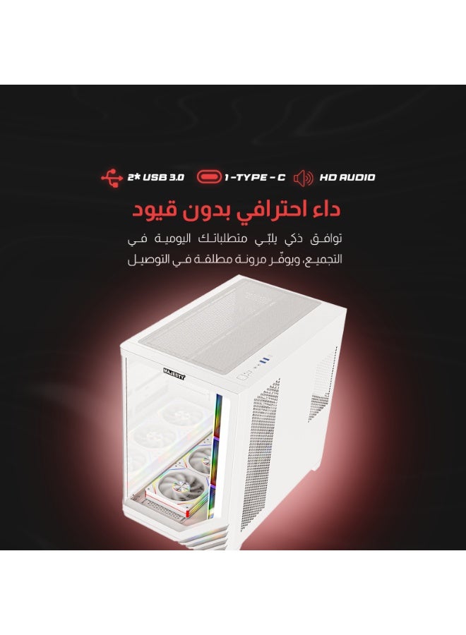 ماجيستي صندوق كمبيوتر ماجيستي ميد تاور بوليفارد مزود بـ بإضاءة امامية انيقة - مزود بـ 7 مراوح ARGB اينفنتي 120 ملم مثبتة مسبقاً لتدفق هواء فعال مع ريموت - دعم لوحات ATX منفذ 1x TYPE-C 2x USB 3.0 - أبيض - Image 5