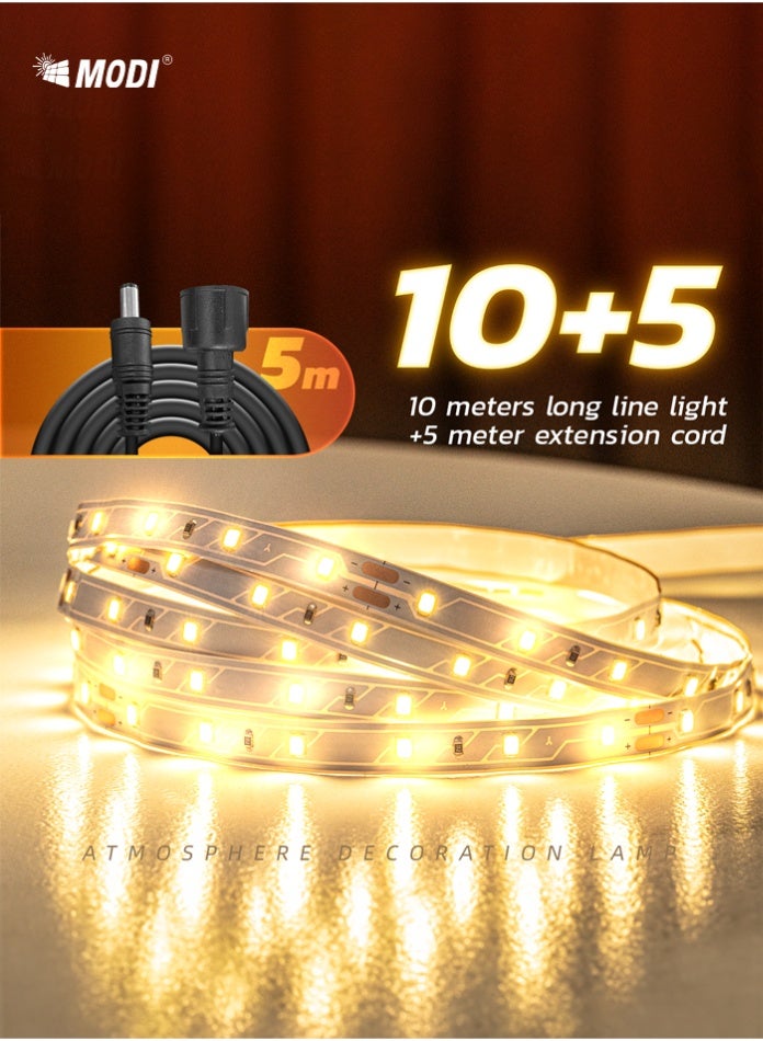 مودي شريط إضاءة LED شمسي بطول 5 متر، ضوء أبيض دافئ، تحكم عن بُعد، إضاءة ديكورية مقاومة للماء للاستخدام الداخلي والخارجي، يعمل بالطاقة الشمسية مع بطارية عالية السعة - Image 4