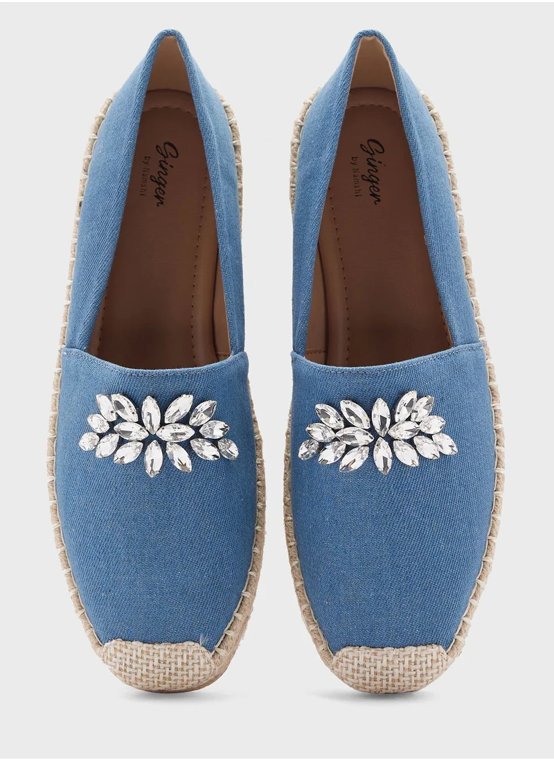 جينجر Denim Embellished Espadrille