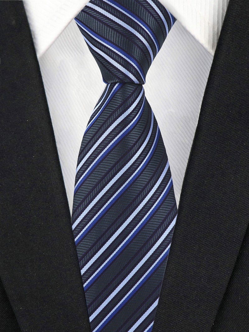 Secdtie Men Classic Checks Grey Blue White Jacquard Woven Silk Tie Necktie TW018 - Image 5