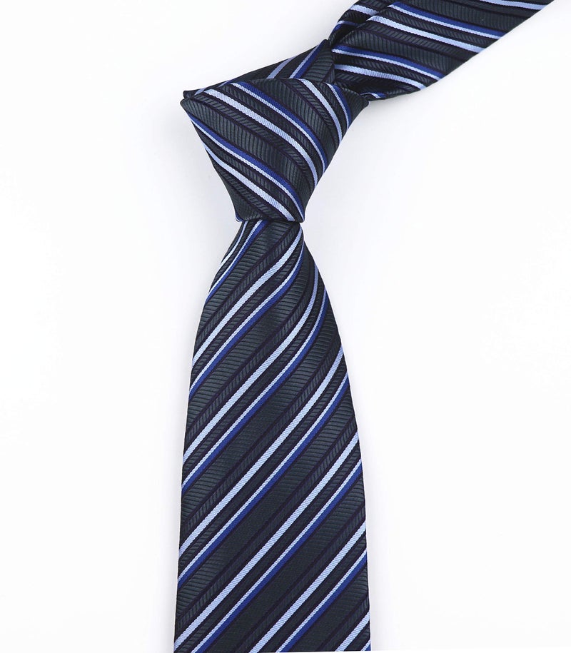 Secdtie Men Classic Checks Grey Blue White Jacquard Woven Silk Tie Necktie TW018 - Image 3
