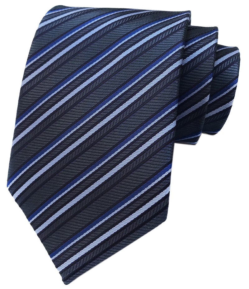 Secdtie Men Classic Checks Grey Blue White Jacquard Woven Silk Tie Necktie TW018 - Image 1