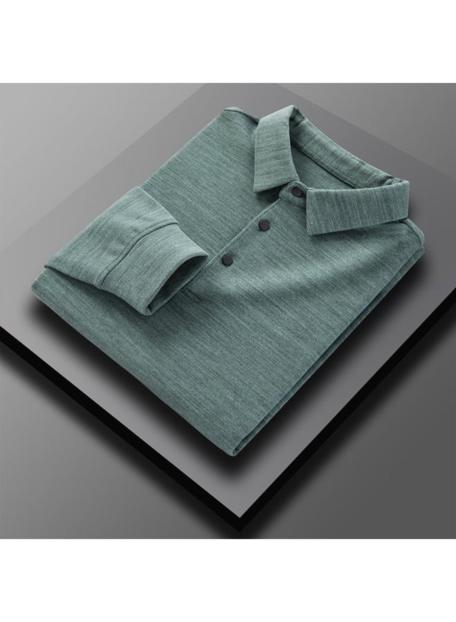 Men's Thick Long Sleeve Shirts Autumn Winter Casual Warm Lapel Pullover Tops Men Solid Slim Business Social Polo Shirts - Image 1