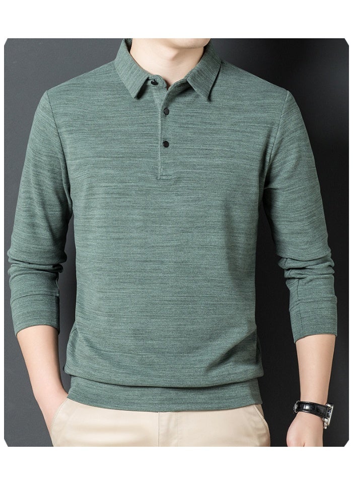 Men's Thick Long Sleeve Shirts Autumn Winter Casual Warm Lapel Pullover Tops Men Solid Slim Business Social Polo Shirts - Image 2