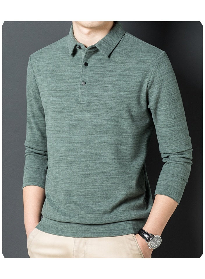 Men's Thick Long Sleeve Shirts Autumn Winter Casual Warm Lapel Pullover Tops Men Solid Slim Business Social Polo Shirts - Image 3