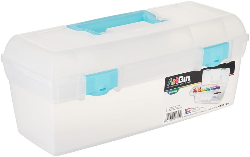 ArtBin 6937AG Essentials LiftOut Tray Box Portable Art  Craft Organizer with Handle and Tray ClearAqua