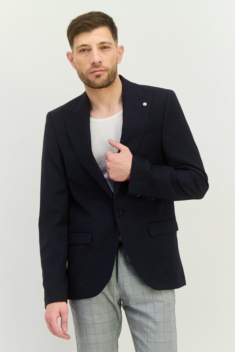 Twisted Tailor Men Regular Fit Solid Semi-Formal Blazer, Navy - Image 1