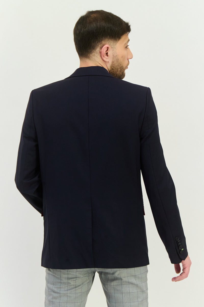 Twisted Tailor Men Regular Fit Solid Semi-Formal Blazer, Navy - Image 3