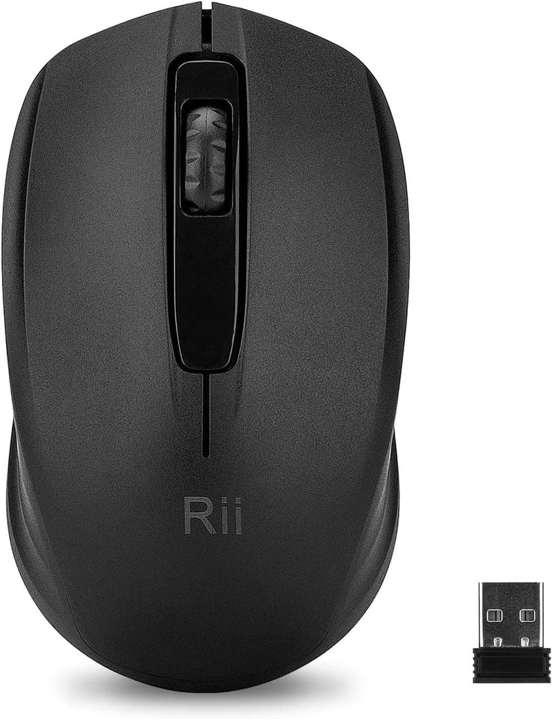 RII فأرة لاسلكية صامتة، 2.4G فأرة كمبيوتر محمولة للكمبيوتر الشخصي، اللابتوب، ويندوز، المكتب مع جهاز USB لاسلكي (صامت (أسود) - جديد) - Image 1