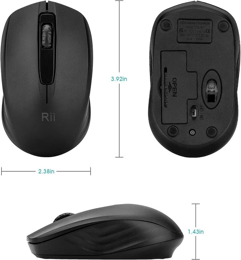 RII فأرة لاسلكية صامتة، 2.4G فأرة كمبيوتر محمولة للكمبيوتر الشخصي، اللابتوب، ويندوز، المكتب مع جهاز USB لاسلكي (صامت (أسود) - جديد) - Image 4