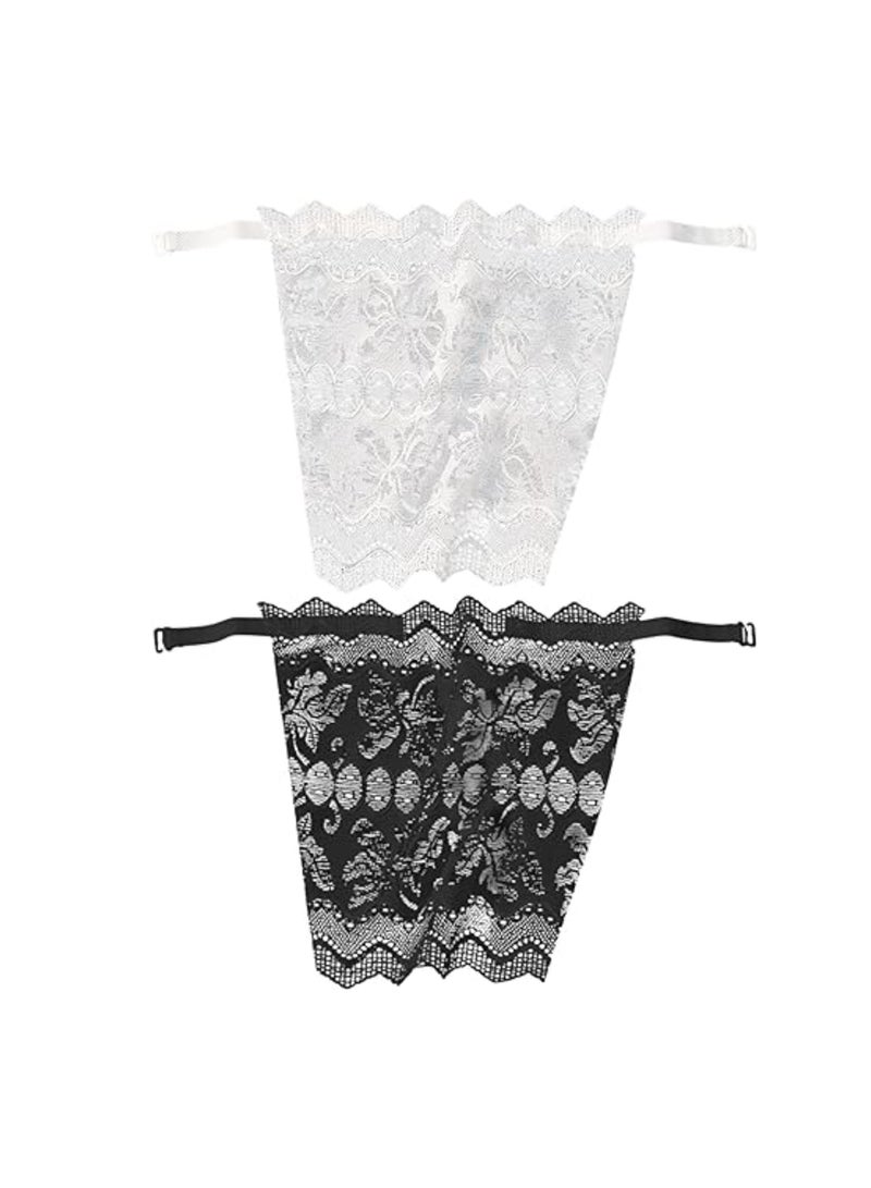 SYOSI Lace Privacy Bra, Lady Lace Peep Bra, Clip On Mock Camisole Bra, Insert Overlay Panel Vest Lace Bra, Black Silk Bra, Insert Overlay Modesty Panel Vest (Black + White)  - Image 1