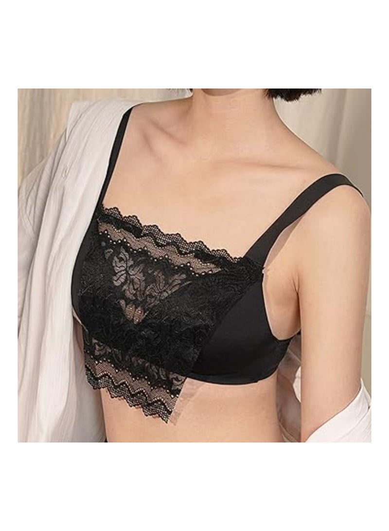 SYOSI Lace Privacy Bra, Lady Lace Peep Bra, Clip On Mock Camisole Bra, Insert Overlay Panel Vest Lace Bra, Black Silk Bra, Insert Overlay Modesty Panel Vest (Black + White)  - Image 5