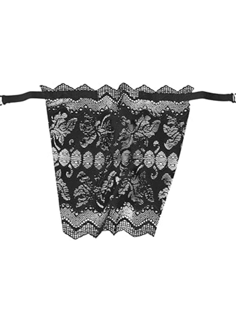 SYOSI Lace Privacy Bra, Lady Lace Peep Bra, Clip On Mock Camisole Bra, Insert Overlay Panel Vest Lace Bra, Black Silk Bra, Insert Overlay Modesty Panel Vest (Black + White)  - Image 2