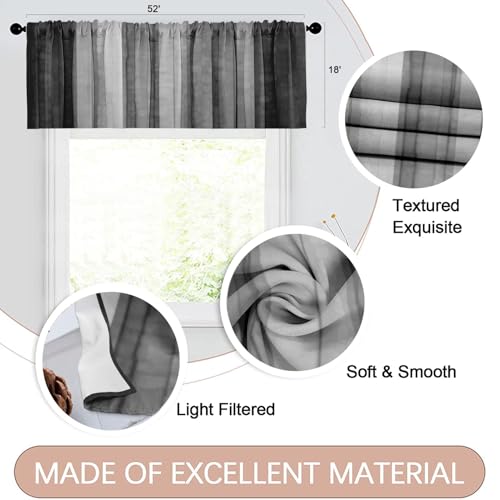 Emvency 4 Pack Valances Window Treatments Black and Grey Striped Abstract Blackout Adjustable for Living Room Bathroom Bedroom Kitchen Over Sink 52x18 Inch Rod Pocket Valances - Image 3