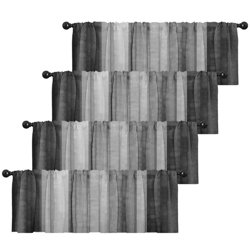 Emvency 4 Pack Valances Window Treatments Black and Grey Striped Abstract Blackout Adjustable for Living Room Bathroom Bedroom Kitchen Over Sink 52x18 Inch Rod Pocket Valances - Image 2